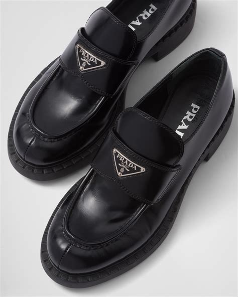 prada black chunky leather logo loafers|Prada black loafers women.